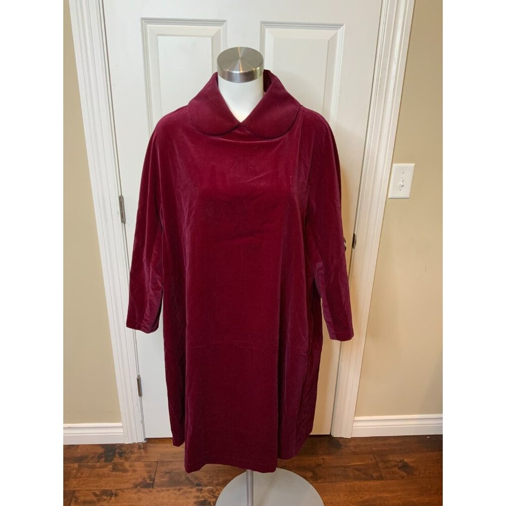 Comme Des Garcons 2D Burgundy Velvet Peter Pan Collar Shift Dress, Size Medium